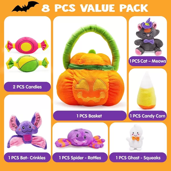 imageJOYIN Babys Pumpkin Halloween Playset with 8 Fun Play Pieces Plush Goodie Bags StuffersFillers Halloween Party Decoration Prizes and Gifts for Infants Boys and GirlsCute Pumpkin