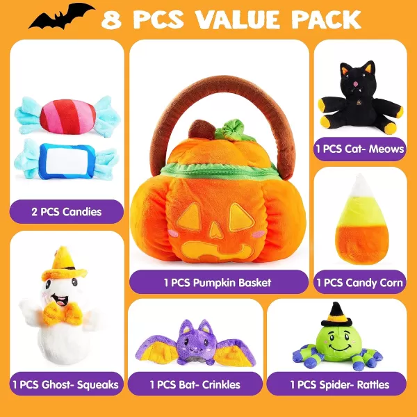 imageJOYIN Babys Pumpkin Halloween Playset with 8 Fun Play Pieces Plush Goodie Bags StuffersFillers Halloween Party Decoration Prizes and Gifts for Infants Boys and GirlsLaugh Pumpkin