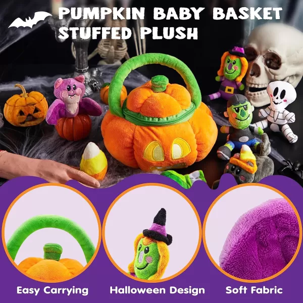 imageJOYIN Babys Pumpkin Halloween Playset with 8 Fun Play Pieces Plush Goodie Bags StuffersFillers Halloween Party Decoration Prizes and Gifts for Infants Boys and GirlsHappy Pumpkin