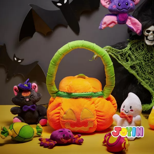 imageJOYIN Babys Pumpkin Halloween Playset with 8 Fun Play Pieces Plush Goodie Bags StuffersFillers Halloween Party Decoration Prizes and Gifts for Infants Boys and GirlsCute Pumpkin