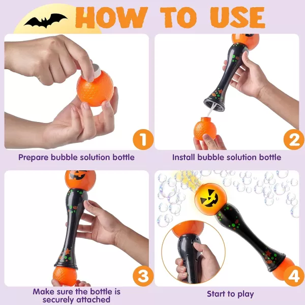 imageJOYIN Halloween Light Up Ghost Bubble Blower Wand Glowing Automatic Bubble Machine with 2 Bubble Solutions Halloween Party Favors Toys Carnival Game Prizes Kids Outdoor ToysPumpkin