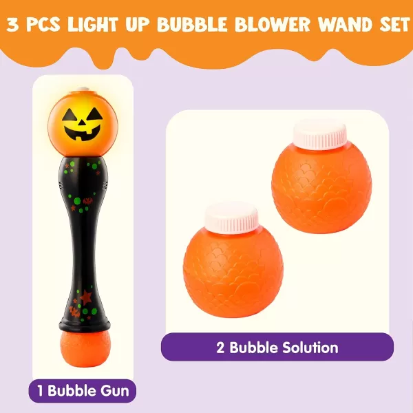 imageJOYIN Halloween Light Up Ghost Bubble Blower Wand Glowing Automatic Bubble Machine with 2 Bubble Solutions Halloween Party Favors Toys Carnival Game Prizes Kids Outdoor ToysPumpkin