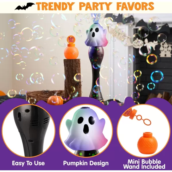 imageJOYIN Halloween Light Up Ghost Bubble Blower Wand Glowing Automatic Bubble Machine with 2 Bubble Solutions Halloween Party Favors Toys Carnival Game Prizes Kids Outdoor ToysGhost