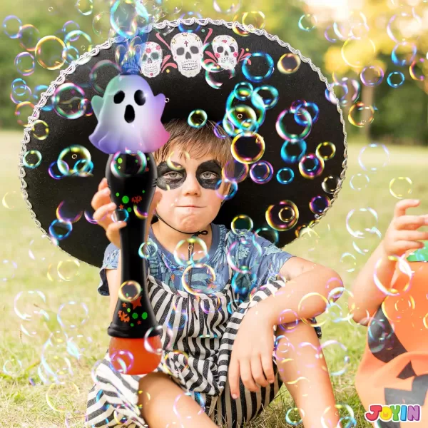 imageJOYIN Halloween Light Up Ghost Bubble Blower Wand Glowing Automatic Bubble Machine with 2 Bubble Solutions Halloween Party Favors Toys Carnival Game Prizes Kids Outdoor ToysGhost