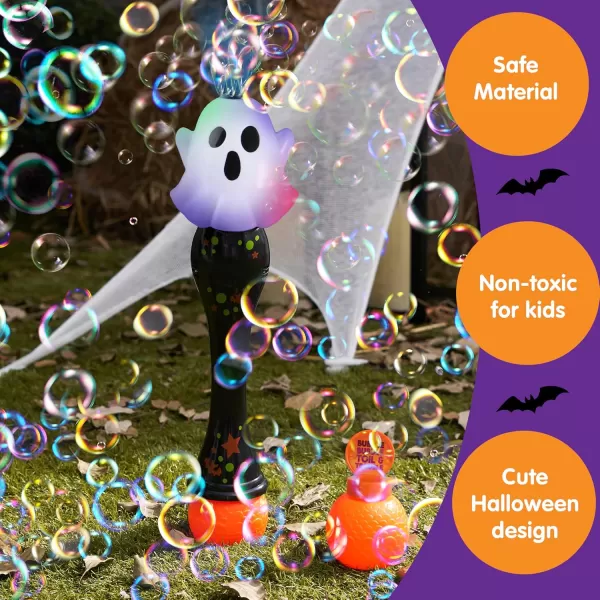 imageJOYIN Halloween Light Up Ghost Bubble Blower Wand Glowing Automatic Bubble Machine with 2 Bubble Solutions Halloween Party Favors Toys Carnival Game Prizes Kids Outdoor ToysGhost