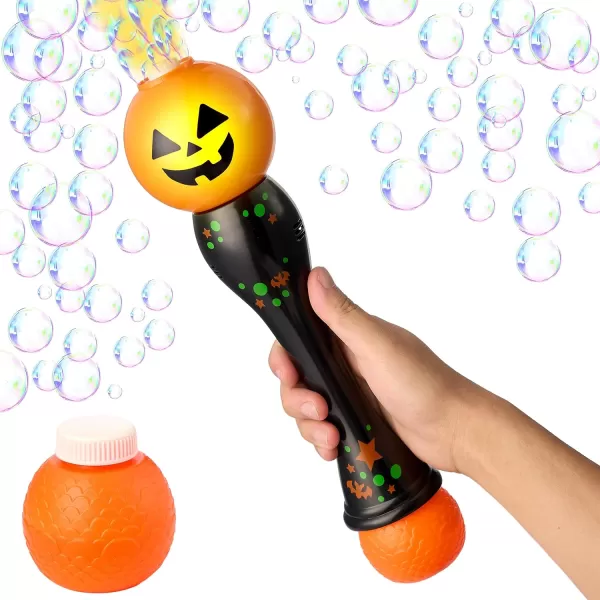 imageJOYIN Halloween Light Up Ghost Bubble Blower Wand Glowing Automatic Bubble Machine with 2 Bubble Solutions Halloween Party Favors Toys Carnival Game Prizes Kids Outdoor ToysPumpkin