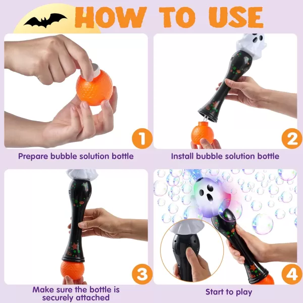 imageJOYIN Halloween Light Up Ghost Bubble Blower Wand Glowing Automatic Bubble Machine with 2 Bubble Solutions Halloween Party Favors Toys Carnival Game Prizes Kids Outdoor ToysGhost