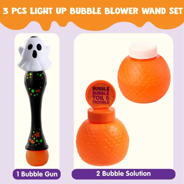 imageJOYIN Halloween Light Up Ghost Bubble Blower Wand Glowing Automatic Bubble Machine with 2 Bubble Solutions Halloween Party Favors Toys Carnival Game Prizes Kids Outdoor ToysGhost