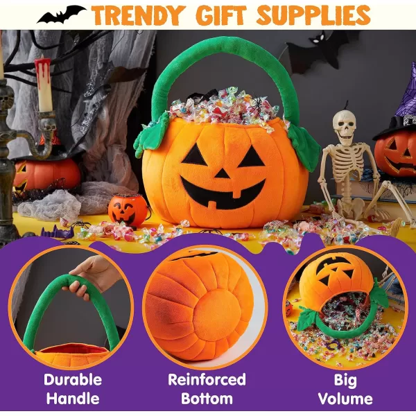 imageJOYIN Halloween Pumpkin Plush Tote Bucket 11 X 134 inches Candy Trick or Treat Bag with Handle with Handle for Party Favor Supplies  Kids Gifts Bags