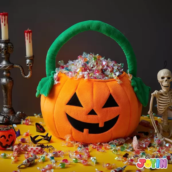 imageJOYIN Halloween Pumpkin Plush Tote Bucket 11 X 134 inches Candy Trick or Treat Bag with Handle with Handle for Party Favor Supplies  Kids Gifts Bags