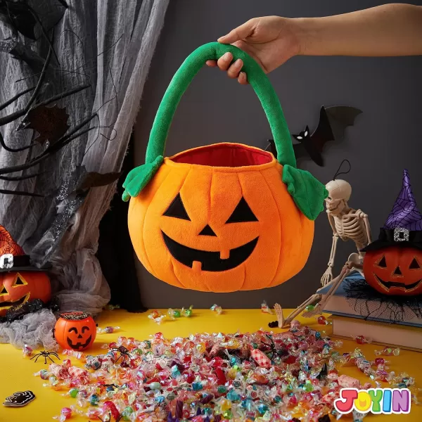 imageJOYIN Halloween Pumpkin Plush Tote Bucket 11 X 134 inches Candy Trick or Treat Bag with Handle with Handle for Party Favor Supplies  Kids Gifts Bags