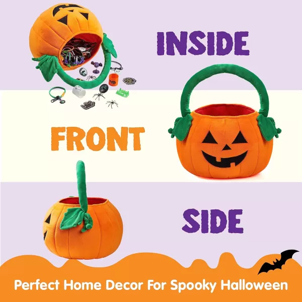 imageJOYIN Halloween Pumpkin Plush Tote Bucket 11 X 134 inches Candy Trick or Treat Bag with Handle with Handle for Party Favor Supplies  Kids Gifts Bags