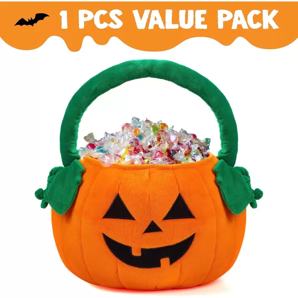 imageJOYIN Halloween Pumpkin Plush Tote Bucket 11 X 134 inches Candy Trick or Treat Bag with Handle with Handle for Party Favor Supplies  Kids Gifts Bags