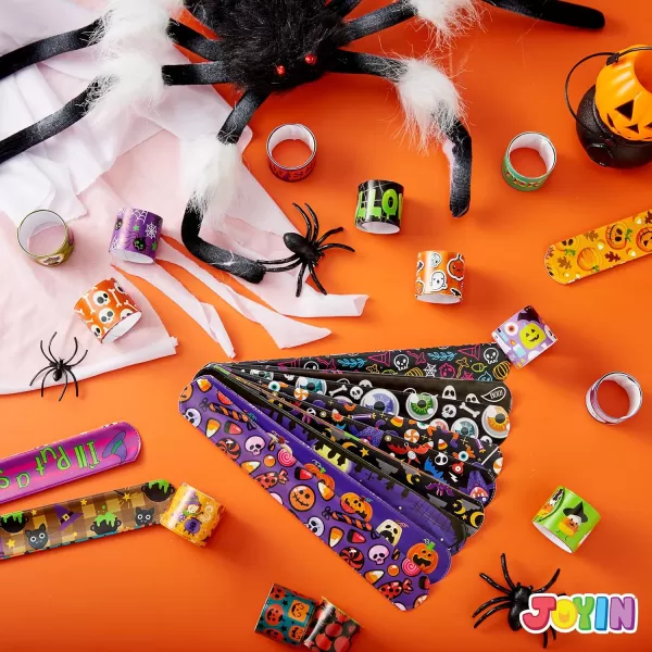 imageJOYIN Halloween Slap Bracelets Party Favors for Kids  100 Pcs Friendship Bracelets Halloween Party Supplies and Decorations Snap Bracelets with Halloween Classies Pattern