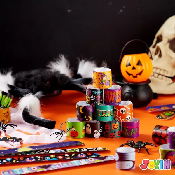 imageJOYIN Halloween Slap Bracelets Party Favors for Kids  100 Pcs Friendship Bracelets Halloween Party Supplies and Decorations Snap Bracelets with Halloween Classies Pattern