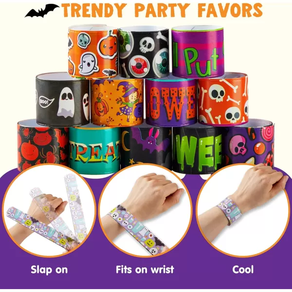 imageJOYIN Halloween Slap Bracelets Party Favors for Kids  100 Pcs Friendship Bracelets Halloween Party Supplies and Decorations Snap Bracelets with Halloween Classies Pattern