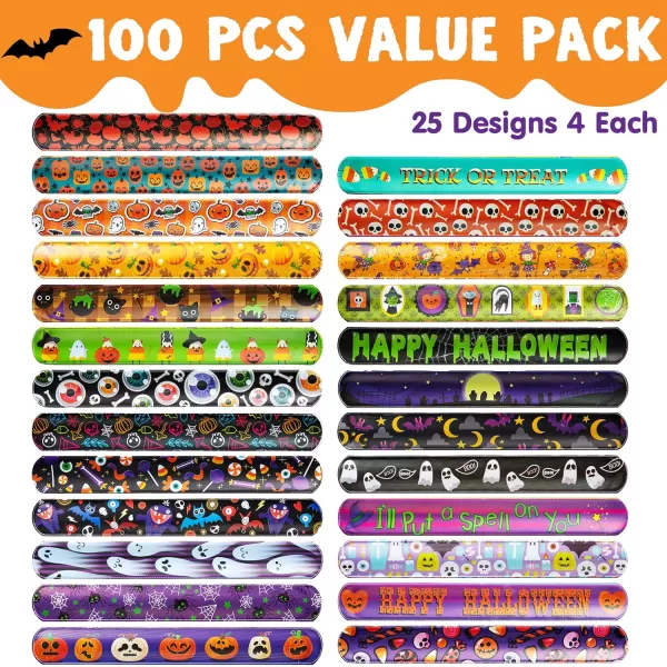 imageJOYIN Halloween Slap Bracelets Party Favors for Kids  100 Pcs Friendship Bracelets Halloween Party Supplies and Decorations Snap Bracelets with Halloween Classies Pattern