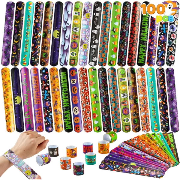 imageJOYIN Halloween Slap Bracelets Party Favors for Kids  100 Pcs Friendship Bracelets Halloween Party Supplies and Decorations Snap Bracelets with Halloween Classies Pattern