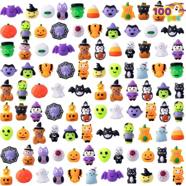 imageJOYIN 100 Pcs Halloween Mochi Squishy Toys for Kids Gift Halloween Kawaii Sensory Stress Relief Toys for Halloween Party Favors Decor Trick or Treats Classroom Prizes Goodie Bag Fillers