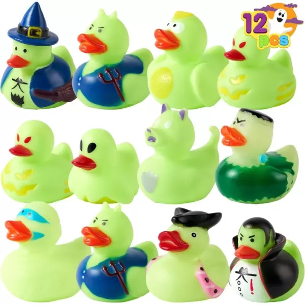 imageJOYIN 12 PCS Halloween Glow Ducks Bath Toys Rubber Duckies for Trick or Treating Goodie Bag Fillers Glow in The Dark Ducky Duck for Halloween Party Favors Decorations School Classroom Prizes
