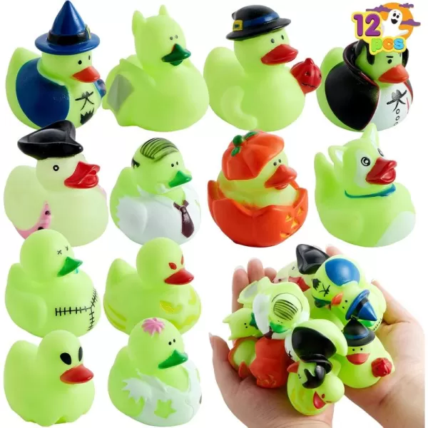 imageJOYIN 12 PCS Halloween Glow Ducks Bath Toys Rubber Ducks for School Classroom Prizes Glow in The Dark Duckies for Trick or Treating Goodie Bag Fillers Halloween Party Favors Decorations