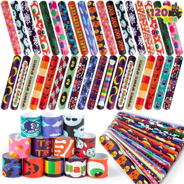 imageJOYIN 120 PCS Halloween Slap Bracelets Party Favors for Kids  24 Designs Bracelets for Halloween Decorations Halloween Treat Bag Stuffers Noncandy Gift
