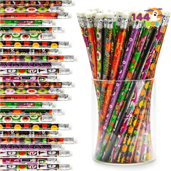 imageJOYIN 144 Pack Halloween Pencils with Eraser 12 Design Halloween Stationery Set for Kids Gift Prize Wooden Drawing Pencils Halloween Party Favor Supplies Trick or Treat Goodies Bags Filler