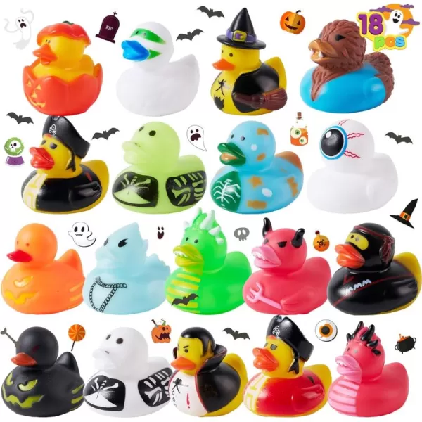 imageJOYIN 18 PCS Halloween Rubber Ducks Halloween Ducks for Halloween Party Favors Decorations Rubber Duckies Baby Bath Toys for Goodie Bag Fillers School Classroom Carnival Game Prizes
