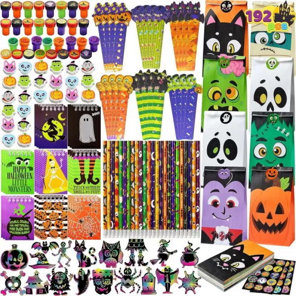 imageJOYIN 192PCS Halloween Stationery Set Trick or Treat Gifts for Kids 24 Pack Halloween Themed Stationery Set for Party Favors Carnival Game Prizes School Stationery Party Supplies