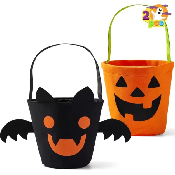 imageJOYIN 2 PCS Halloween Trick or Treat Bags 6 X 9 Orange Pumpkin Candy Bucket for Trick or Treating Black Reusable Bat Goody Tote Bucket Portable Felt Baskets for Kids Halloween Party Favor Supplies