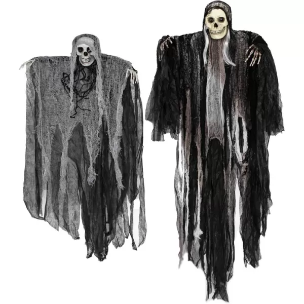 imageJOYIN 2 Pcs Halloween Hanging Grim Reaper Decorations Outdoor 53 and 315quot Halloween Hanging Skeleton Ghosts Scary Decor for Yard Patio Outside Lawn Garden Haunted House Prop Party Supplies