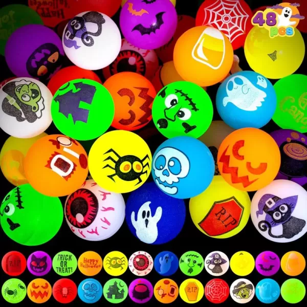 imageJOYIN 24 PCS Glow Halloween Bouncing Balls Glowing Bouncy Ball Halloween toys for Kids Gift Halloween Party Favors Bounce Ball Goodie Bag Fillers Trick or Treats Classroom Exchange Prizes