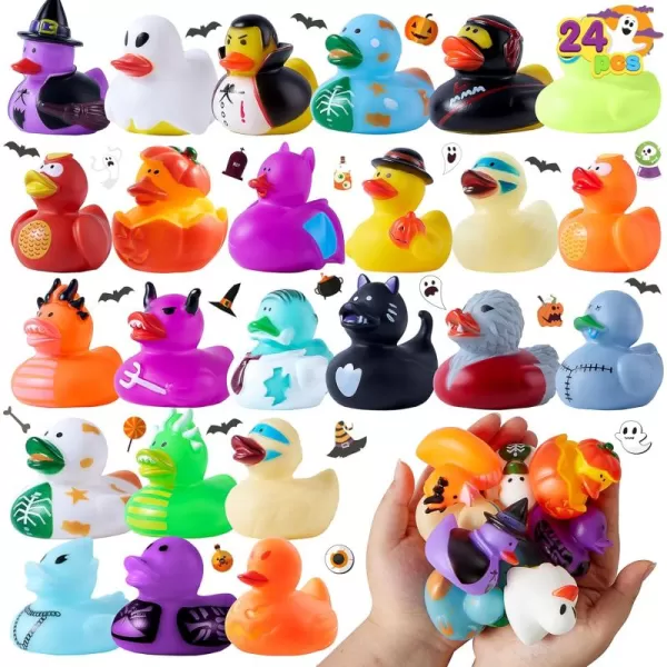 imageJOYIN 24 PCS Halloween Rubber Ducks Halloween Ducks Toys for Trick or Treating Goodie Bag Fillers Bathtub Toys Duckies for Halloween Party Favors Decorations School Classroom Game Prizes