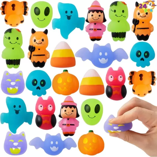 imageJOYIN 24 PCS Halloween Squishy Toy Mochi Toy Glow in The Dark Design Stress Relief Mochi for Halloween Party Favor Decoration Halloween Goody Bags Filler Kids Birthday Gifts