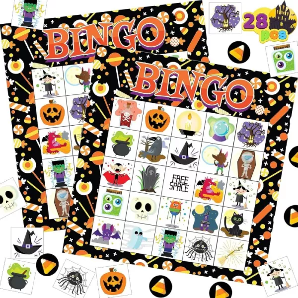 imageJOYIN 28 Players Halloween Bingo Cards Set Halloween Bingo Game for School Classroom Family Group Activities Halloween Party Supplies Adults Kids Indoor Board Games