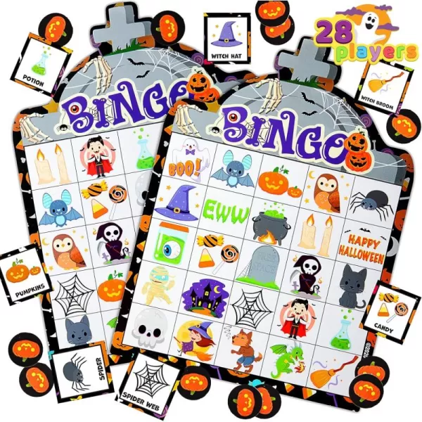 imageJOYIN 28 Players Halloween Bingo Game Cards for Kids Halloween Bingo Cards for Classroom School Family Group Activities Halloween Party Adults Kids Indoor Card Games