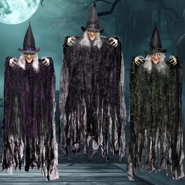 imageJOYIN 3 Pcs 35quot Flying Witch Halloween Decorations Outdoor Indoor Halloween Witch Decor Hanging Witch Haunted House Flying Witch Halloween Decor on Broom Lawn Garden Yard Life Size