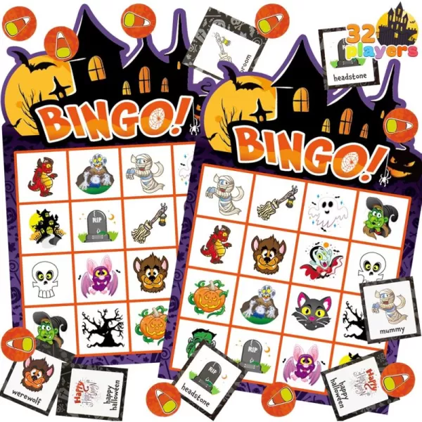 imageJOYIN 32 Players Halloween Bingo Game Kids Bingo Cards Set for Large Group School Classroom Family Activities Halloween Party Games Halloween Party Supplies Card Game