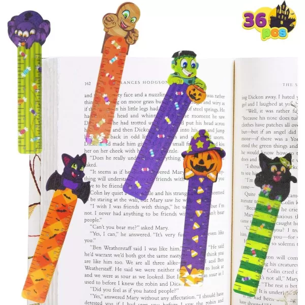 imageJOYIN 36 PCS Halloween Bookmark Rulers 6 Designs Halloween Themed Prints Page Markers for Students Teachers Reading Trick or Treat Classroom Reward Gifts Halloween Party Favors Goodies Book Marker