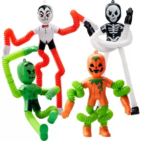 imageJOYIN 4 PCS Halloween Sensory Stretchy Fidget Toys Stress Relief Telescopic Pop Tube Toys Halloween Party Favors Children Gift Frankenstein Pumpkin Skeleton Vampire Kids Autisms