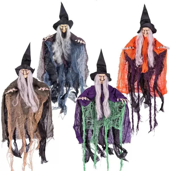 imageJOYIN 4 Pcs 196 Witch Halloween Decorations Outdoor Indoor Halloween Witch Decor Hanging Flying Witch Haunted House Large Cute Witch Lawn Garden Yard