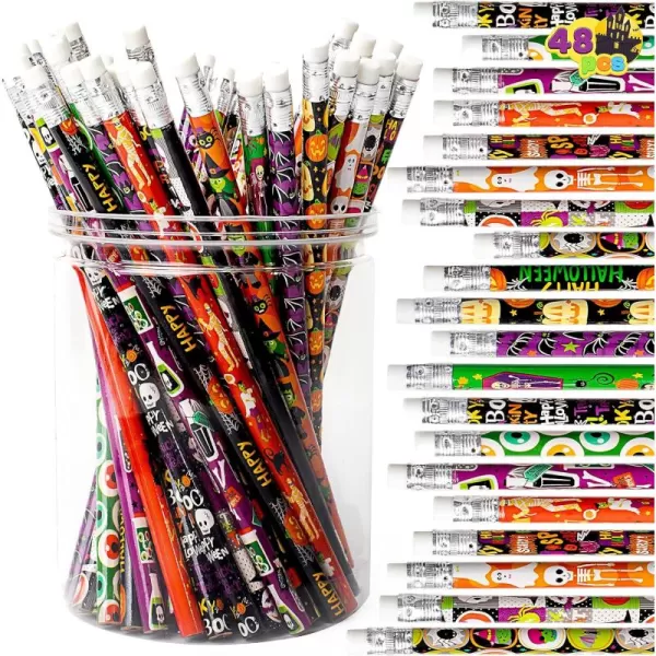 imageJOYIN 48PCS Halloween Pencils Bulk with Eraser Colorful Fall Pencil Halloween Themed Stationery Set 12 Design Pencil Assortment for Kid Girl Boy Halloween Party Favor Supplies Classroom Gift PrizeCute Halloween Pencils