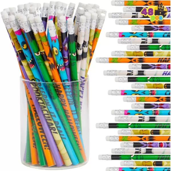 imageJOYIN 48PCS Halloween Pencils Bulk with Eraser Colorful Fall Pencil Halloween Themed Stationery Set 12 Design Pencil Assortment for Kid Girl Boy Halloween Party Favor Supplies Classroom Gift PrizeHalloween Characters Pencils