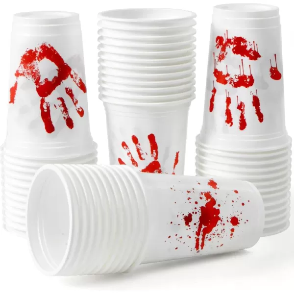 imageJOYIN 50 PCS Halloween Blood Print Cups Disposable 12oz Hand Print Plastic Cups bulk Party Favors for Party Supplies Halloween Cups for Kids Party Decoration Coffee Juice Beverages Drinkware