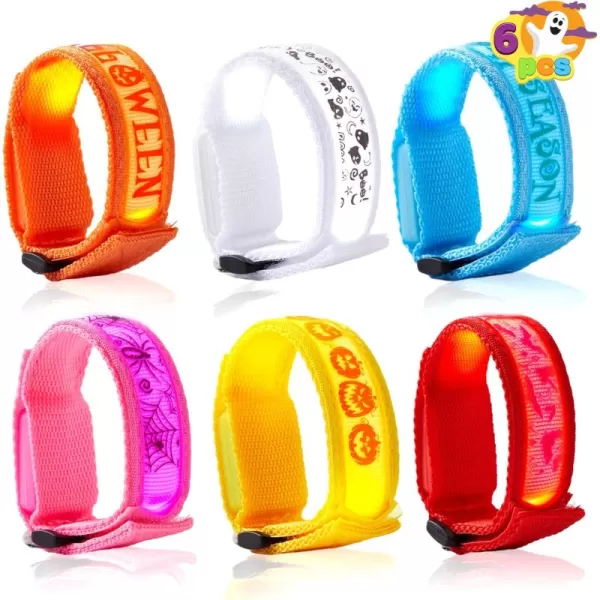 imageJOYIN 6 PCS Halloween Light Up Bracelets LED Glow Flashing Wristband Toys for Kids Glow in The Dark Slender Wrists Trick or Treat for Concerts Sports Night Events Game Prizes Party Favors
