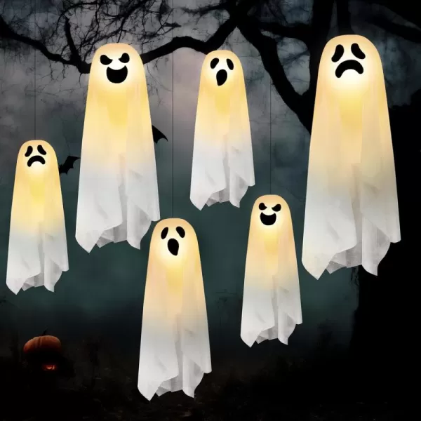 imageJOYIN 6 Pcs Halloween Decorations Hanging Ghosts Outdoor 275quot Halloween Light Up Flying Ghost Decor with Warm Lights for Tree Front Yard Patio Lawn Garden Prop Party Supplies and Holiday Decor