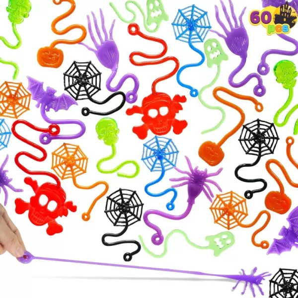 imageJOYIN 60 PCS Halloween Stretchy Sticky Toys Slap Sticky Hands s Bulk for Kids Gift Pumpkin Ghost Spider Skeleton Party Favors Classroom Game Prizes Halloween Goodie Bags Stuffers