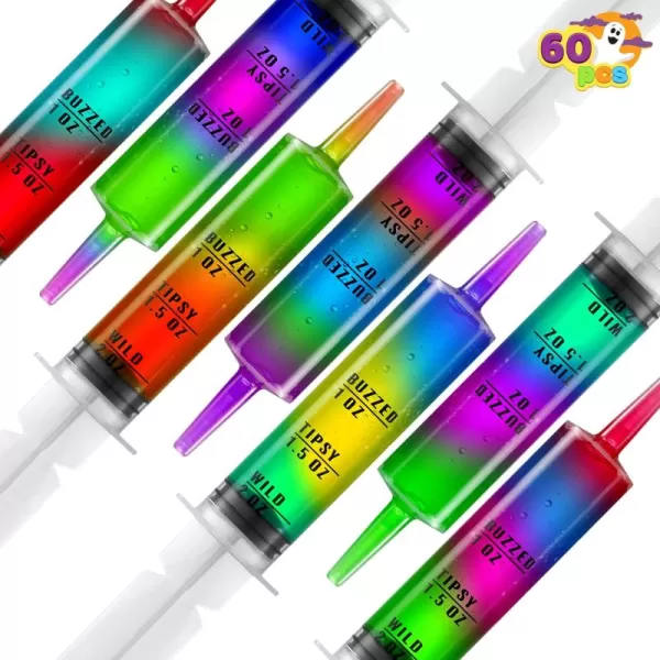 imageJOYIN 60 PCs 60ml Plastic Syringes 2 oz Reusable Container Tubes with Caps ampamp Individually Wrapped EasyGrip Caps for Halloween Party Favors and Party Supplies