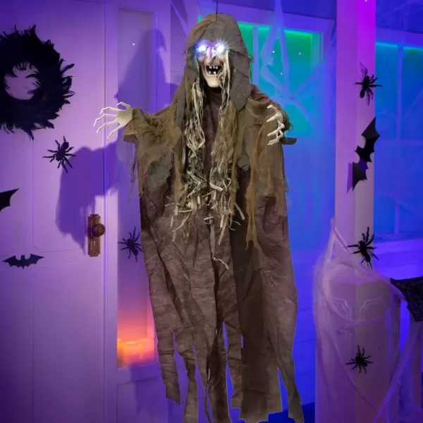 imageJOYIN 63 Hanging Witch Decor Halloween Decorations Outdoor Flying Witch Door Halloween Decor on Broom Sound Activated Led Light Up Eyes Party Supplies Garden Haunted House Front Door Scary Spooky