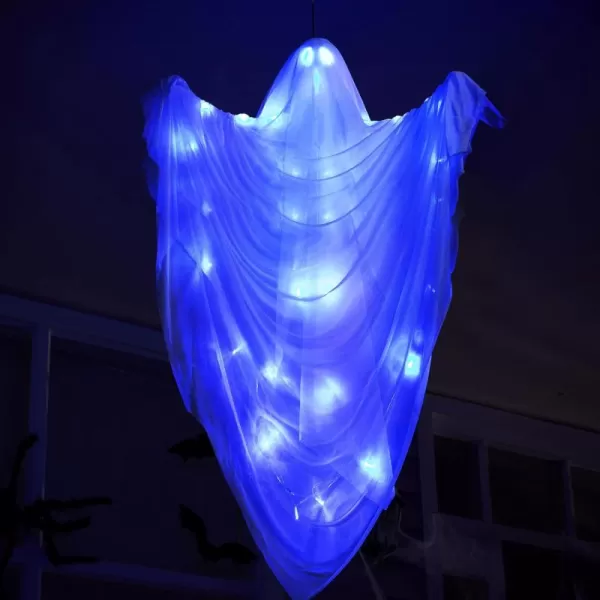 imageJOYIN 63quot Halloween Lightup Hanging Ghost Flying Ghost with Blue Glowing Body for Halloween Haunted House Prop IndoorOutdoor Tree Patio Yard Lawn Garden Decorations